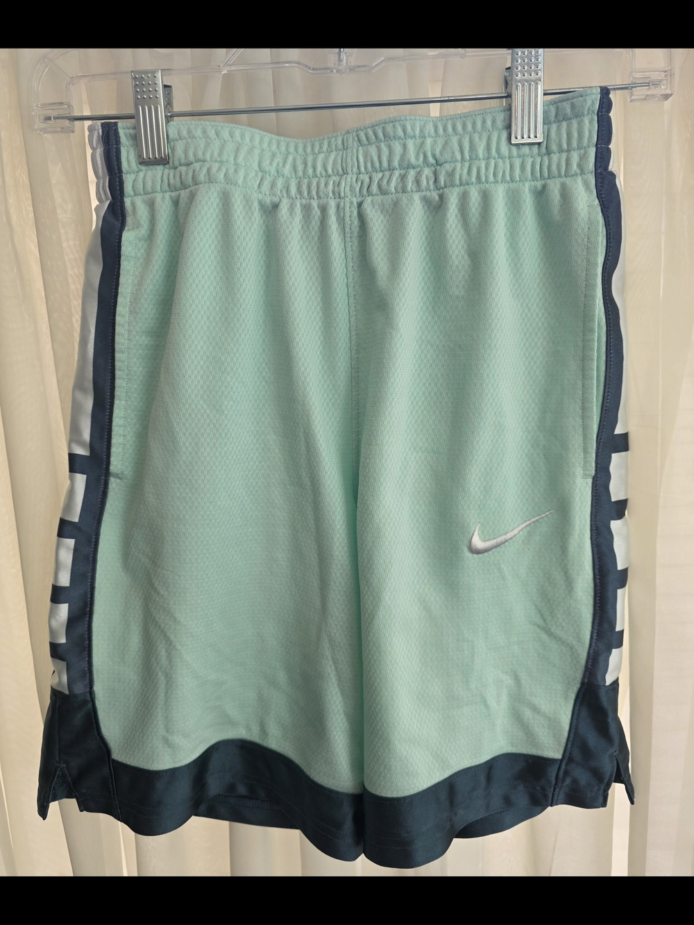 Nike Kids Mint Green Basketball Shorts with Navy Trim